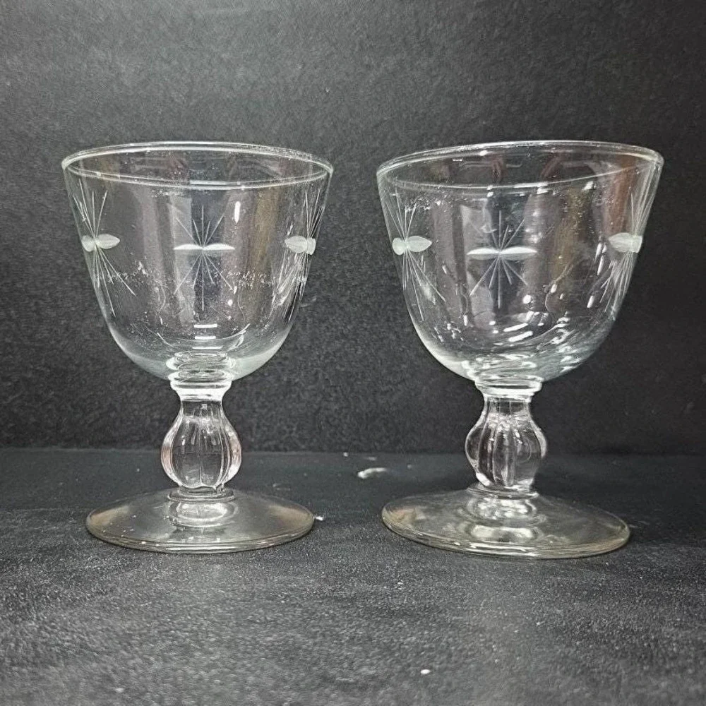 Libbey Rock Sharpe Starglow Cocktail Goblets, Set Of 2,‎ Etched Glassware, #8900